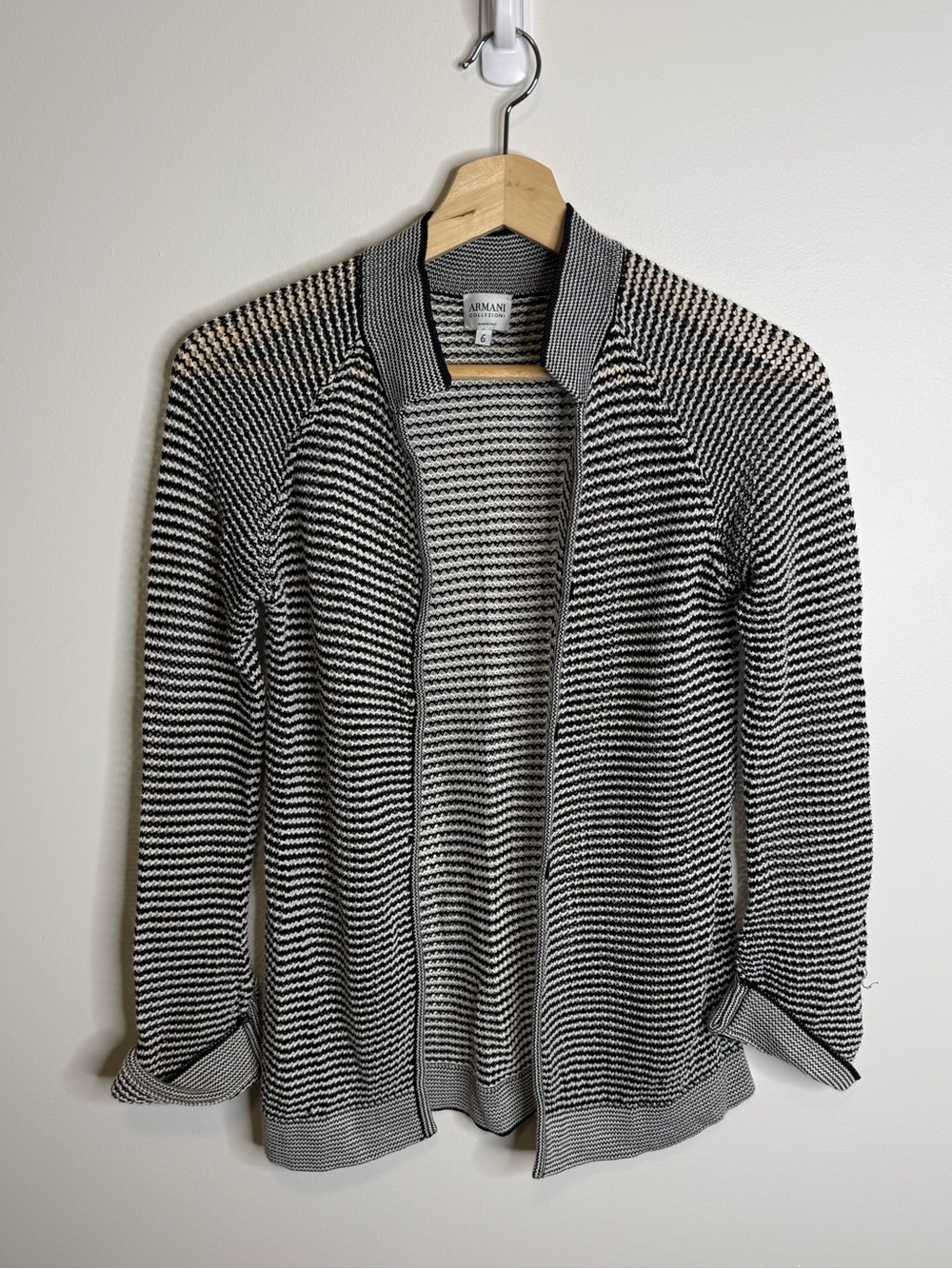 Armani Collezioni Black and White Striped Knit Sweater sheer size 6 cardigan